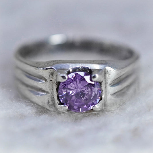 Size 6.25, vintage Sterling 925 silver handmade ring with amethyst