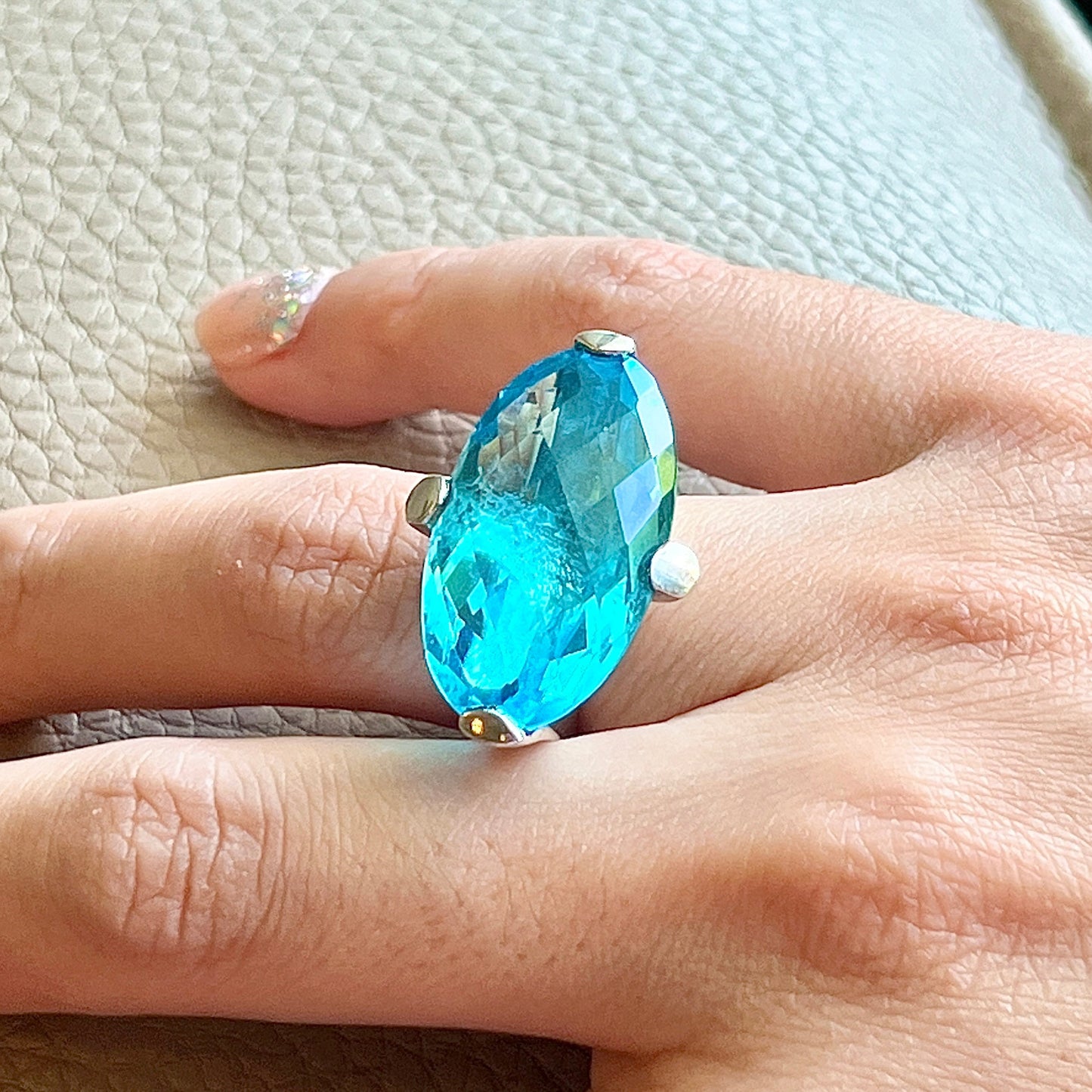 Size 5, Italian Nomination sterling silver 925 statement ring with blue crystal