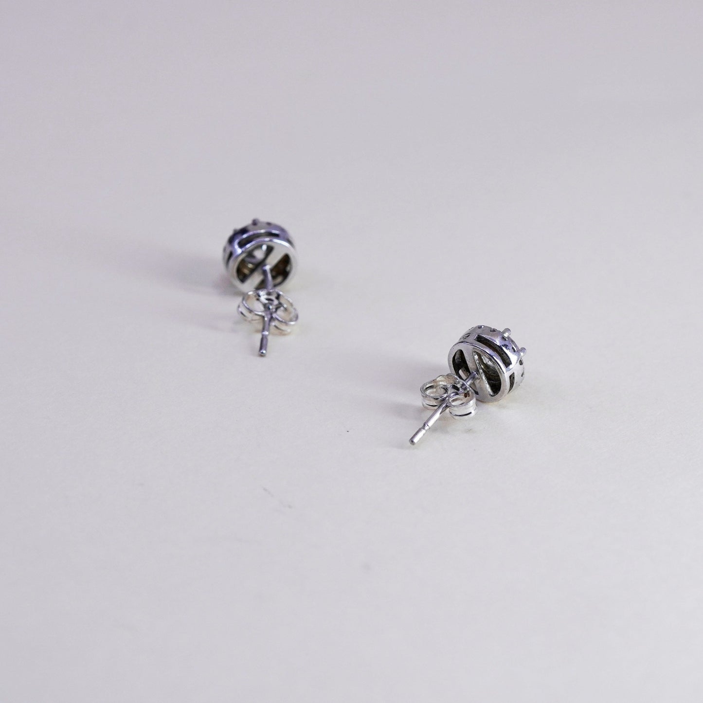 8mm, Vintage sterling silver genuine cz studs, fashion minimalist earrings