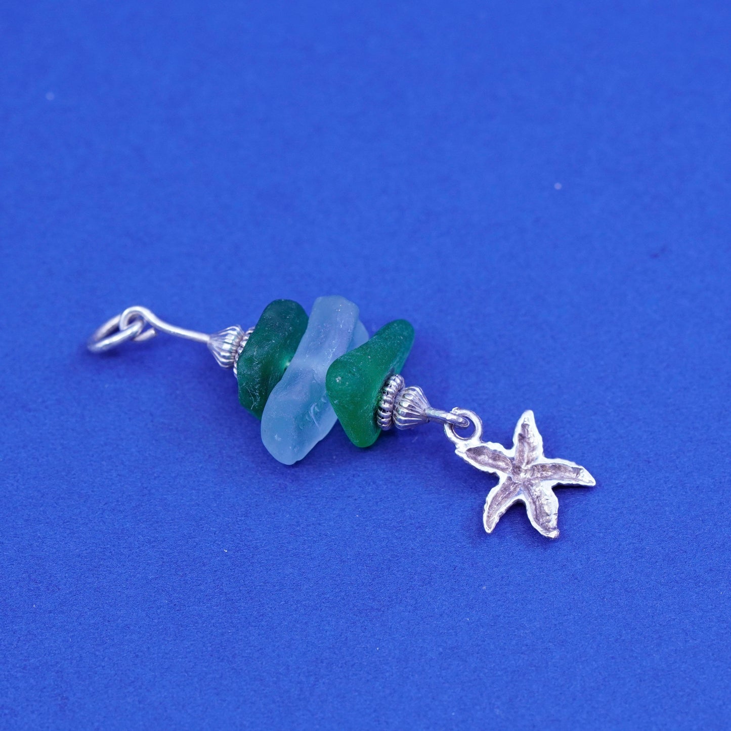 vtg Sterling silver handmade pedant 925 starfish charm with sea washed glass