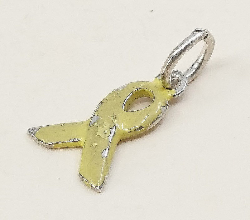 vtg STC 925 sterling silver handmade breast cancer cure charm, yellow ribbon