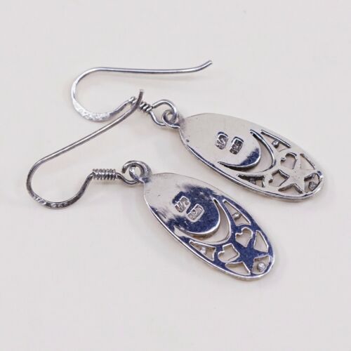 Vtg Sterling Silver Handmade Earrings, 925 Silver Mop dangle W/ Bali filigree