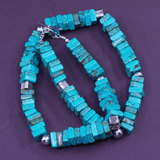 17”. Vintage Native American heishi handmade necklace with turquoise squares