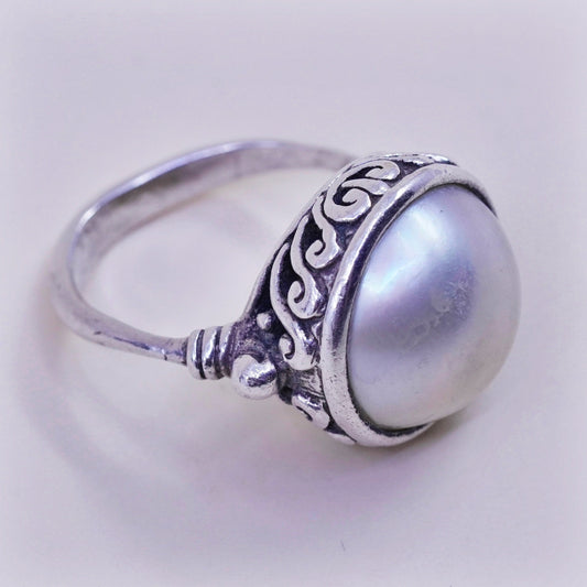 Size 6, vintage Sterling silver handmade ring, modern 925 band with pearl