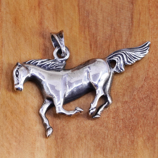 Vintage Sterling 925 silver handmade pendant, running horse