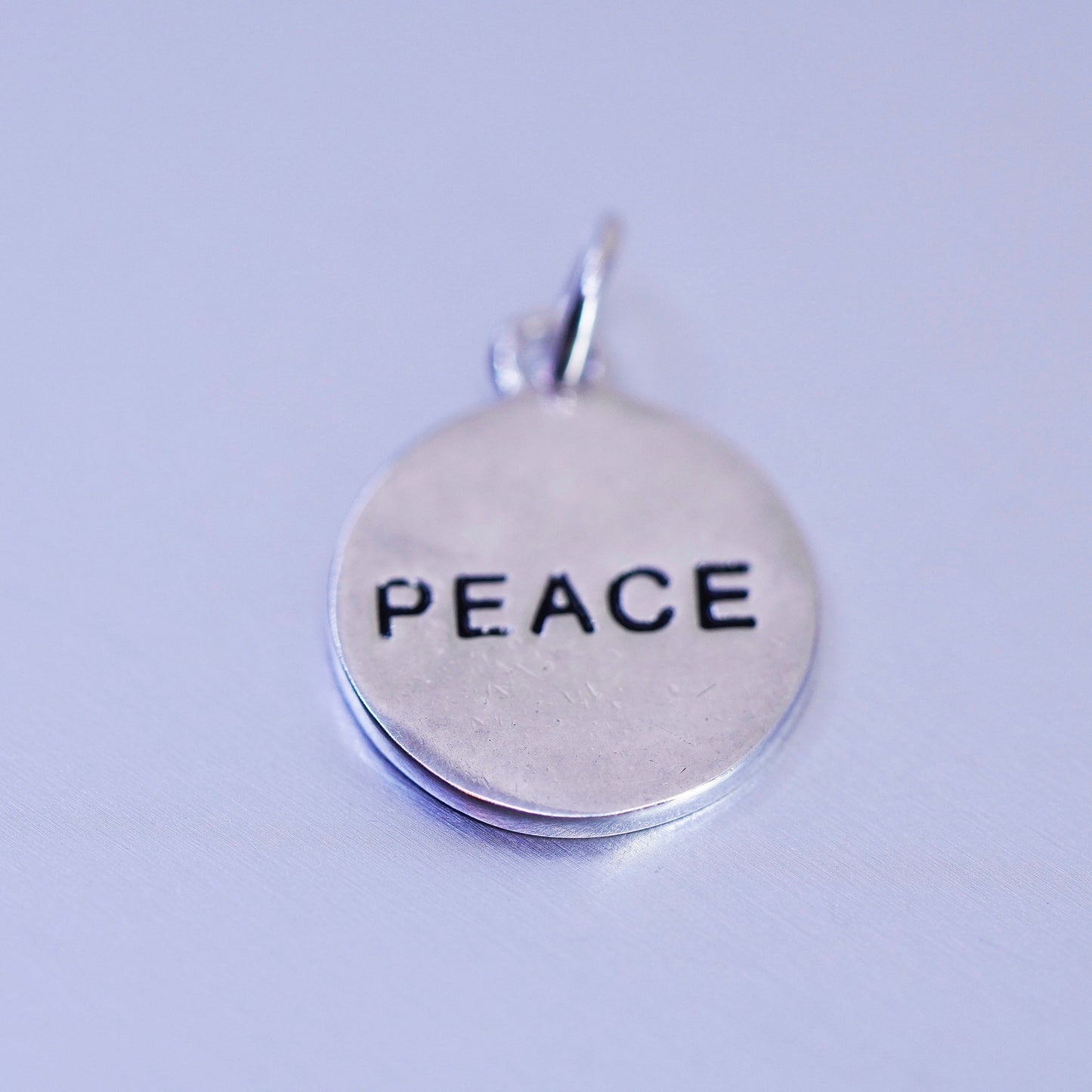 antique sterling 925 silver tag charm pendant engraved Chinese letter “peace”