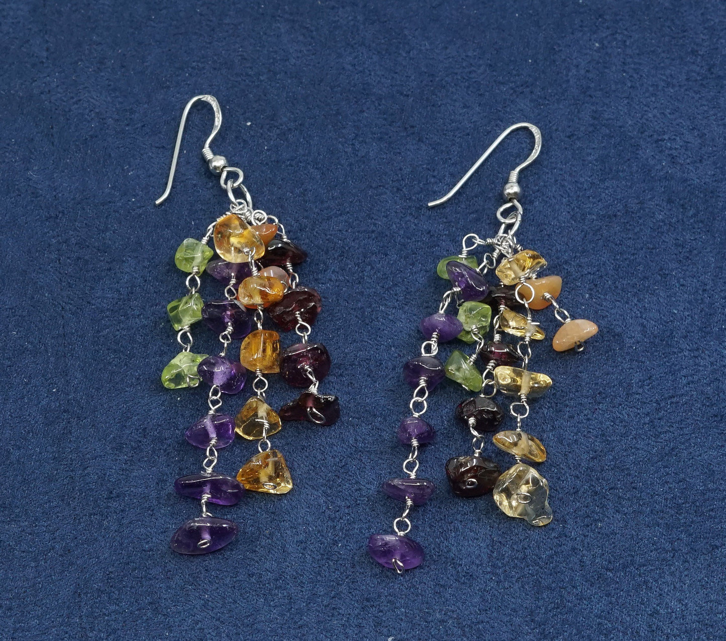 vtg Sterling silver handmade cluster earrings, 925 w/ amethyst peridot Citrine