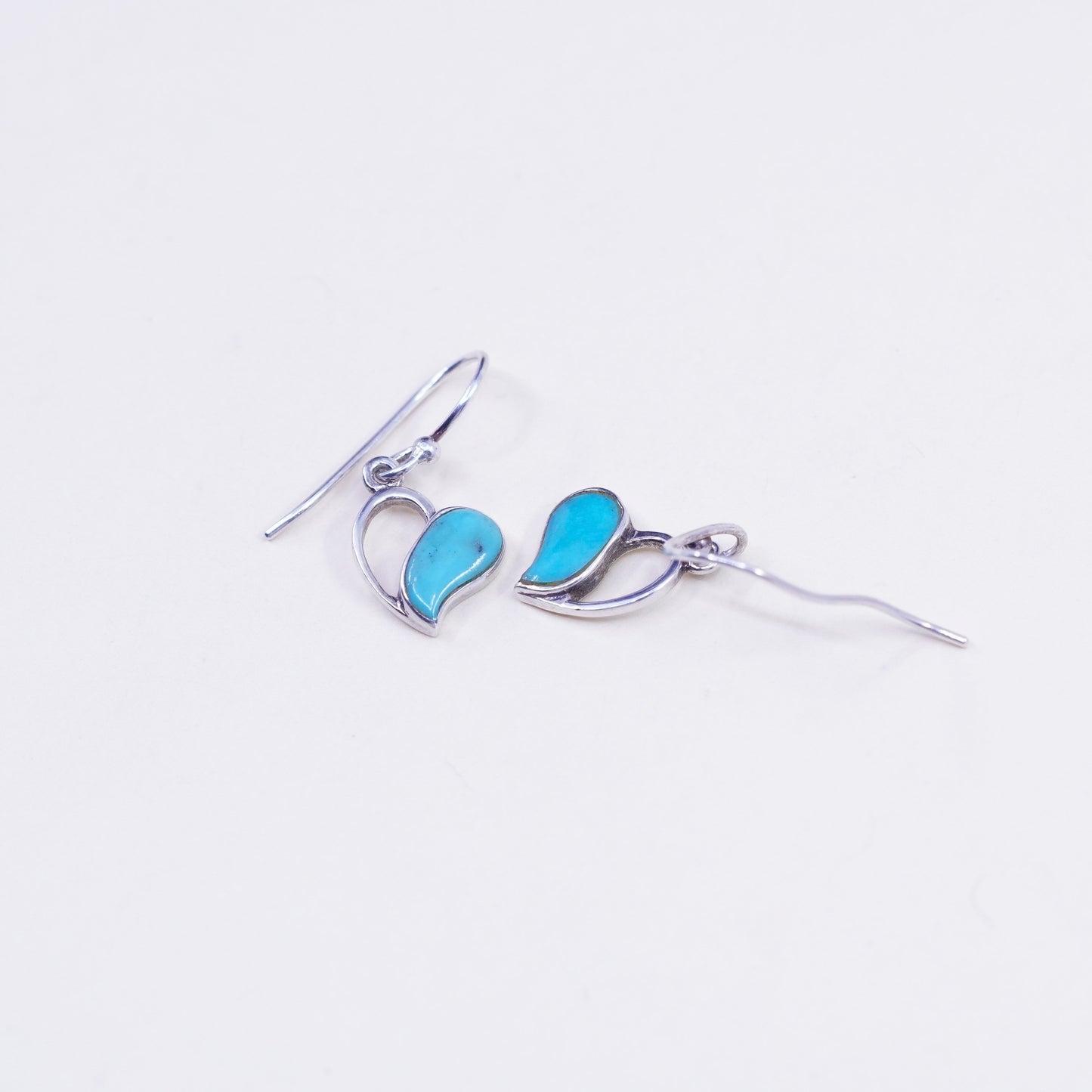 Vintage Sterling 925 silver handmade earrings, with heart turquoise