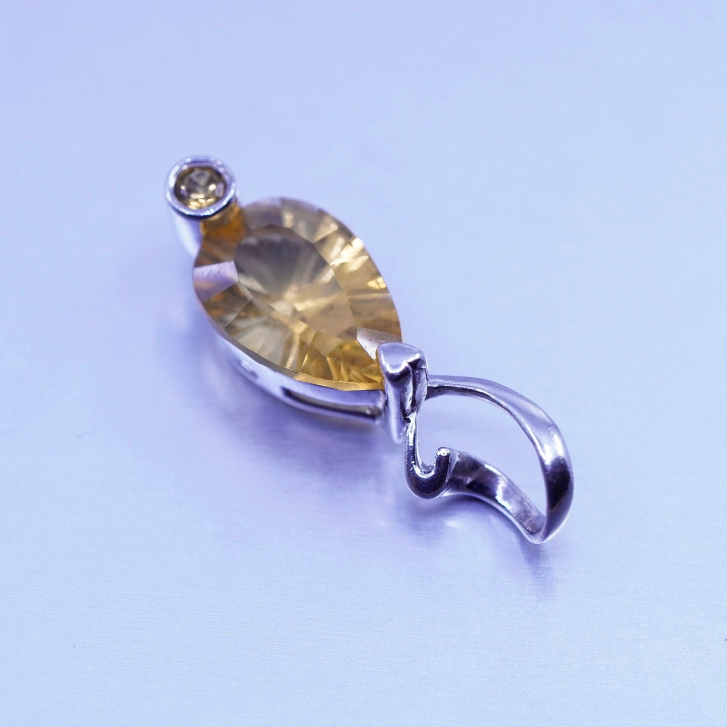 antique sterling 925 silver pendant with teardrop citrine