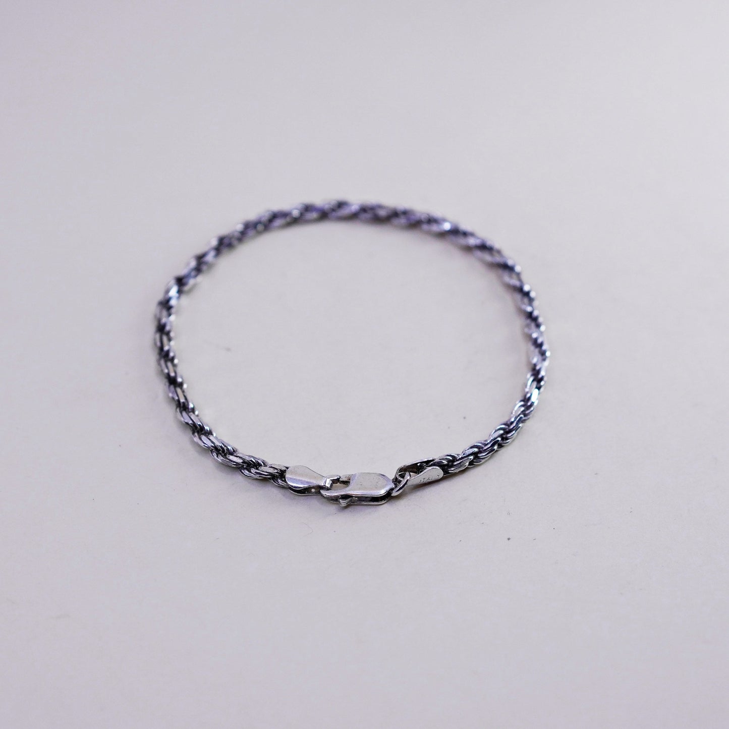 7”, 3mm, vintage IBB Sterling silver rope chain, Italy 925 men’s bracelet