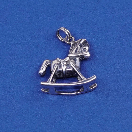 vtg Sterling silver handmade wooden horse pendant, 925 charm