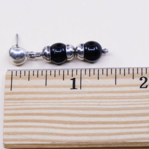 vtg Sterling silver handmade earrings, 925 w/ obsidian beads