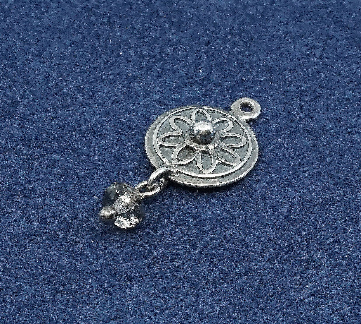 vtg Sterling silver handmade charm pendant, 925 tag w/ crystal