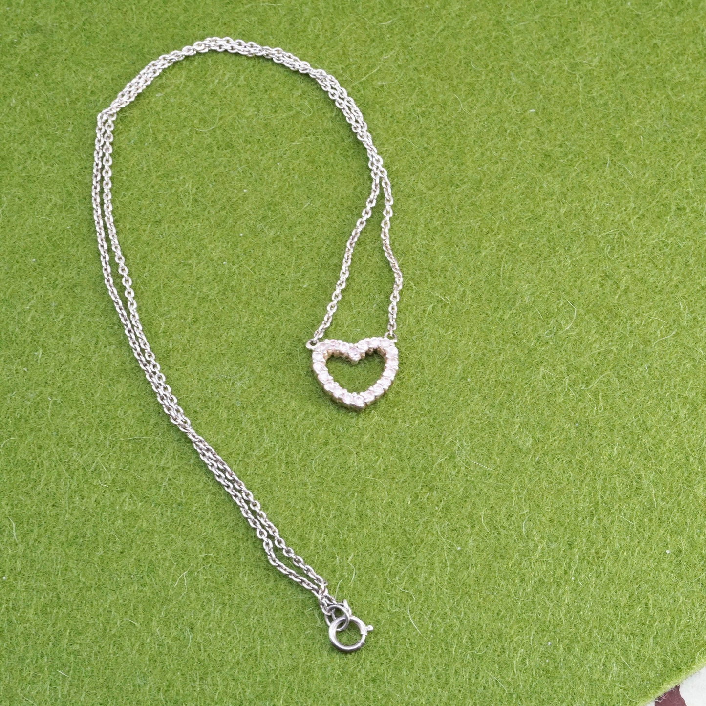 16”, sterling silver handmade necklace, 925 chain w/ pink crystal heart Pendant