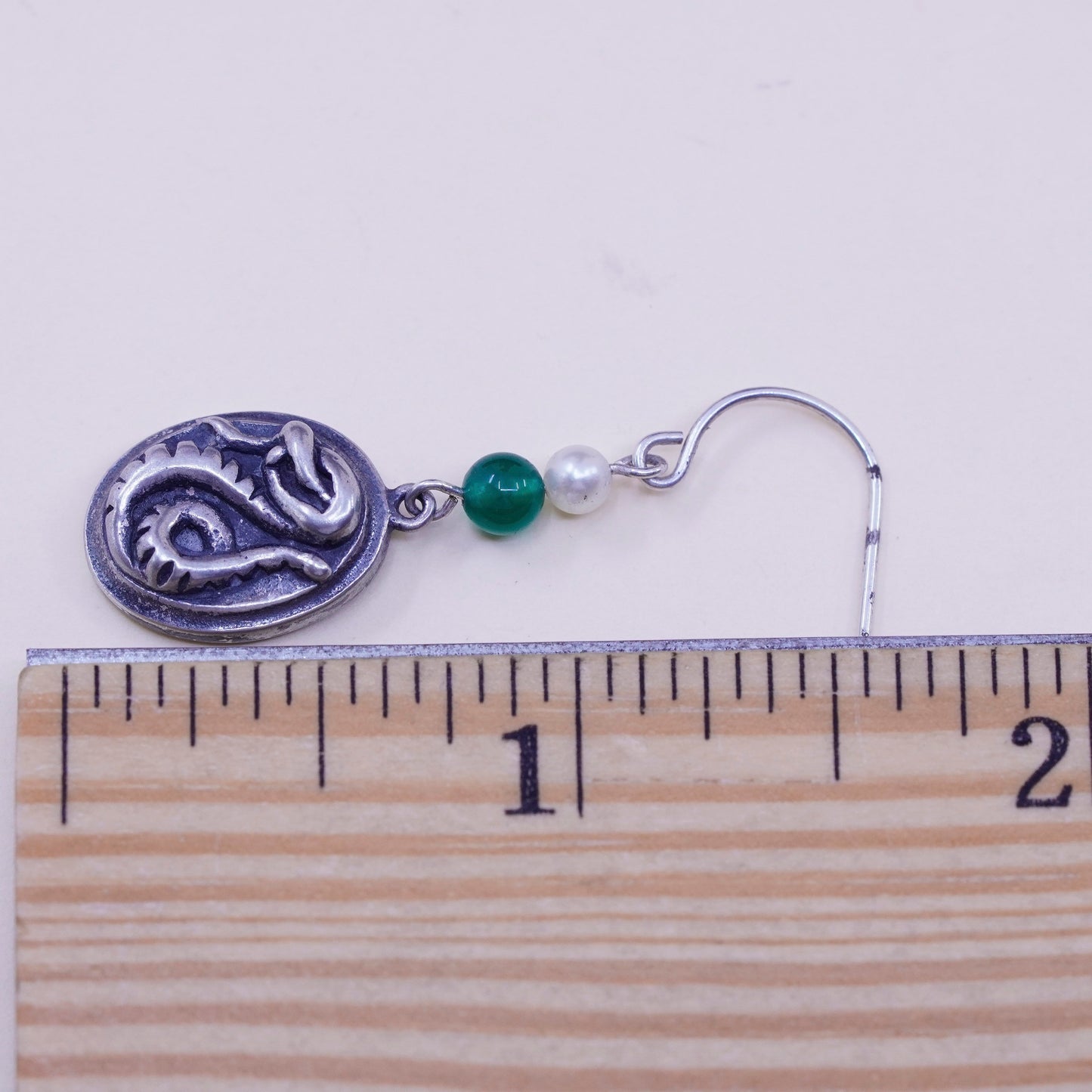 Vintage sterling silver handmade earrings, 925 snake drops with pearl
