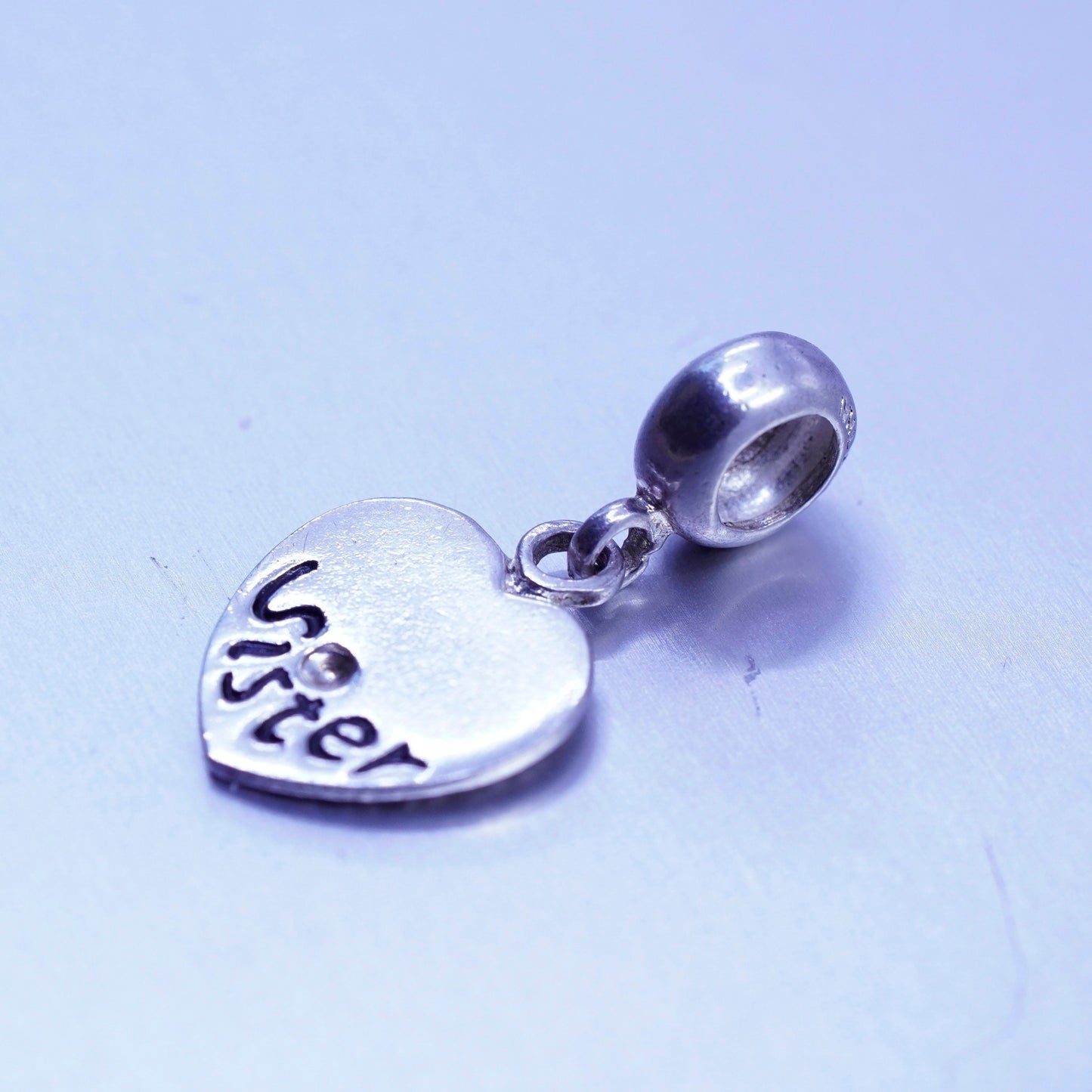 antique sterling 925 silver heart charm pendant with sister