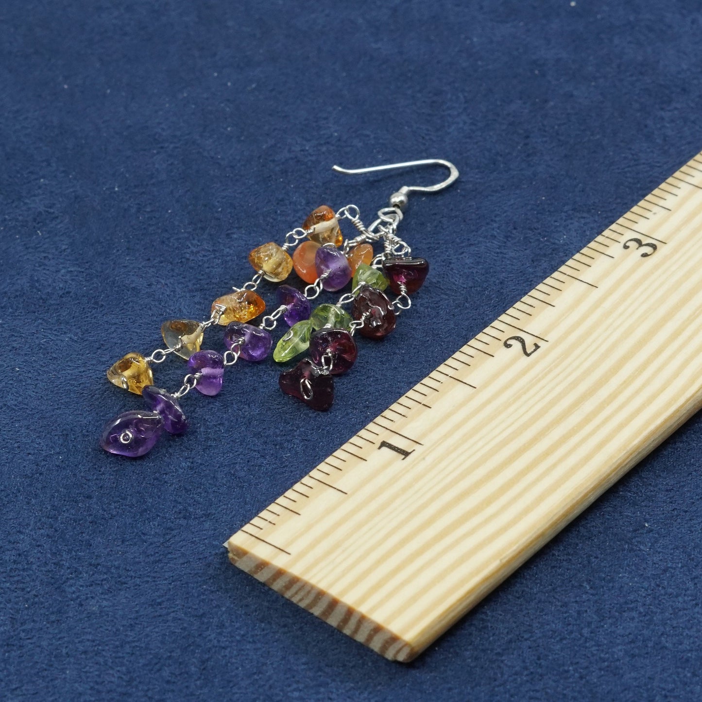 vtg Sterling silver handmade cluster earrings, 925 w/ amethyst peridot Citrine