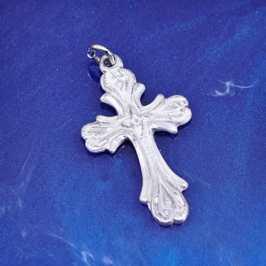 Vintage Sterling silver handmade pendant, textured 925 cross