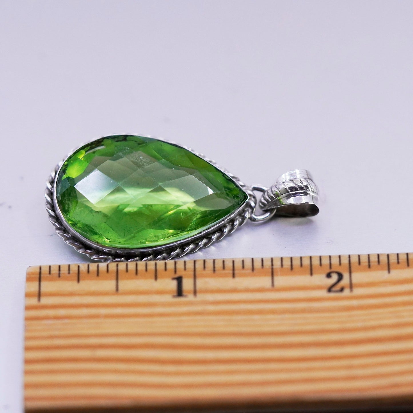 antique sterling 925 silver handmade charm pendant with green Crystal