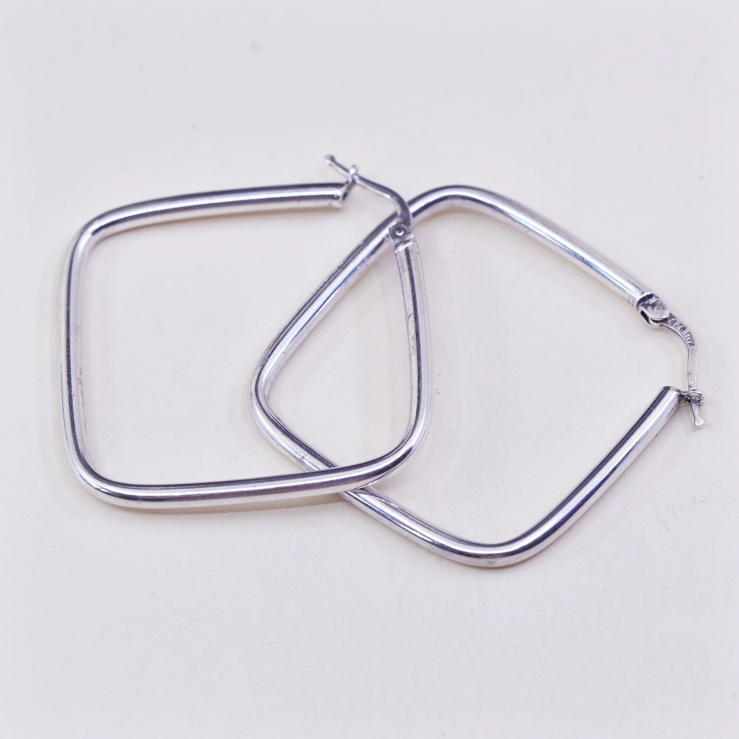 1.5” Vintage sterling silver loop earrings, square minimalist primitive hoops