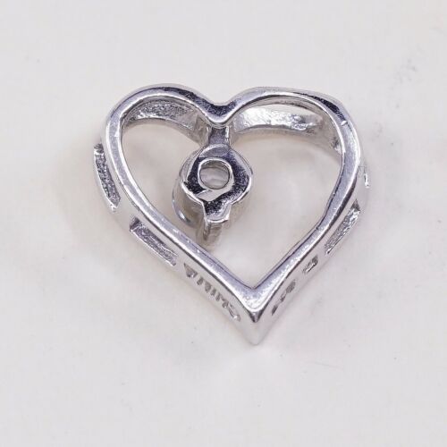 Vintage Sterling Silver Heart Pendant, 925 Heart With Blue Cz, Stamped 925