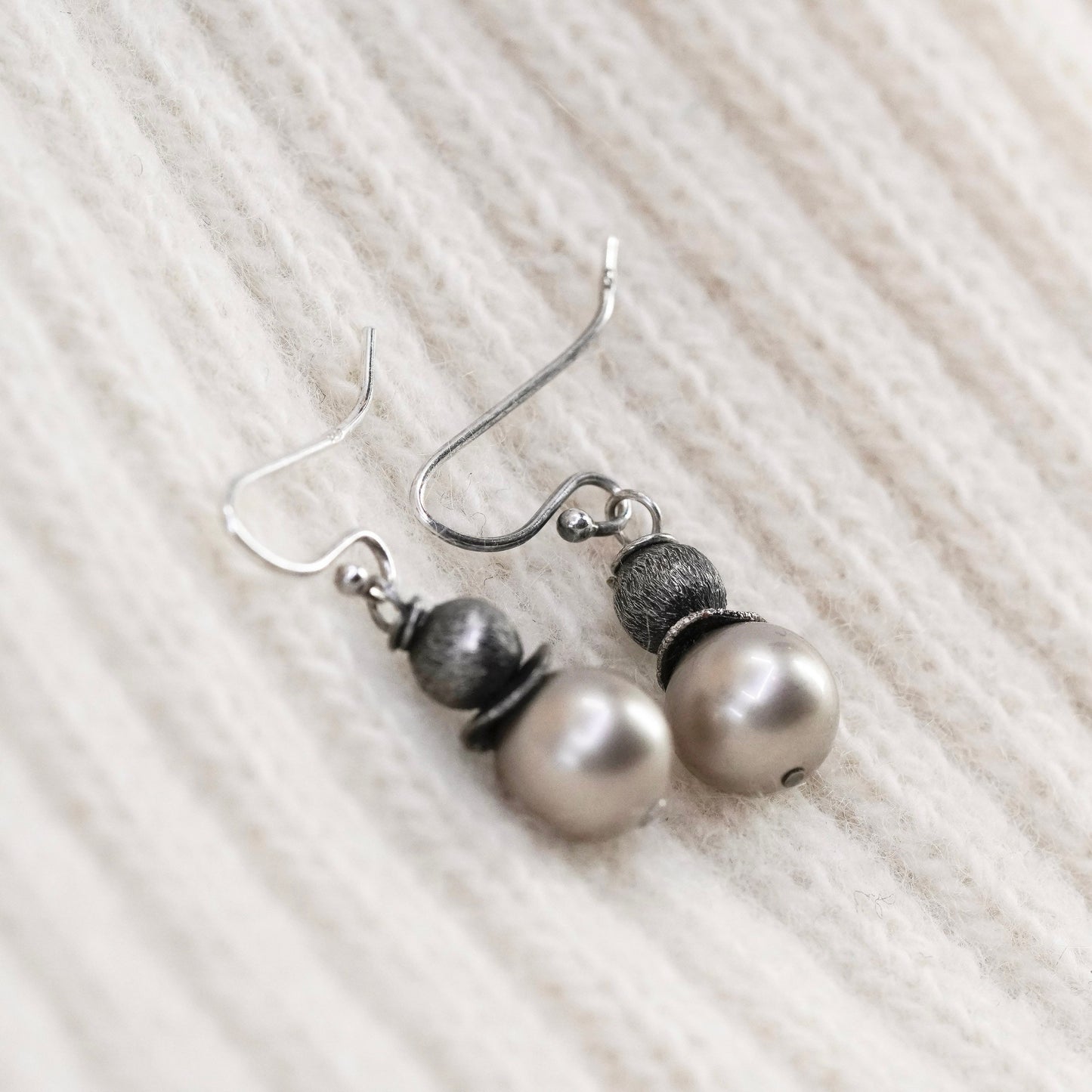 Vintage Sterling silver handmade earrings, 925 hooks with pearl drops