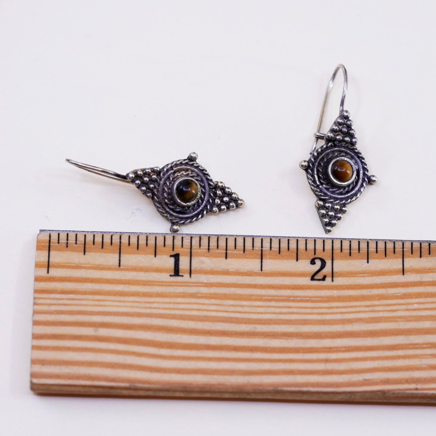 Vintage Sterling silver handmade earrings, 925 with tiger eye and beads