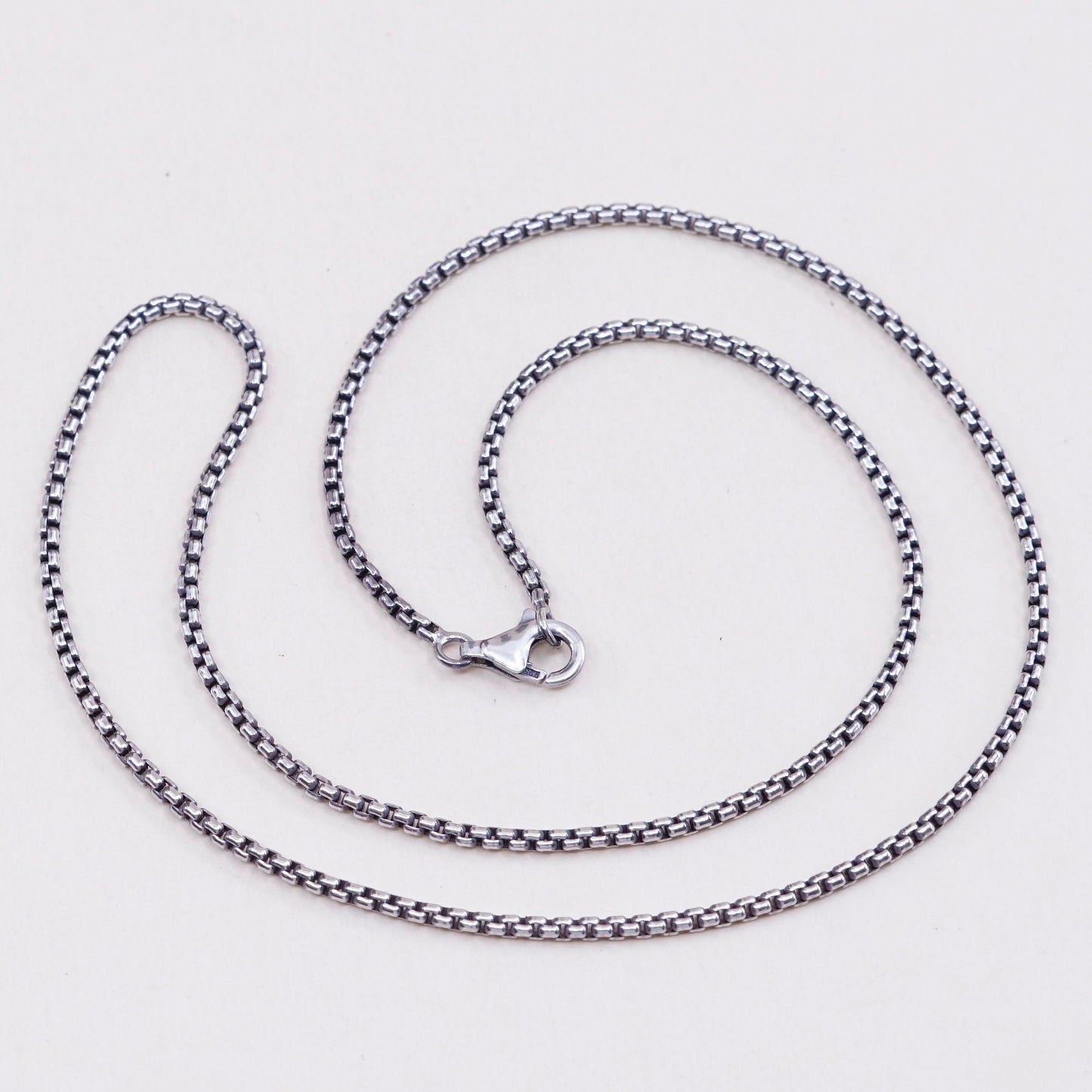 16”, 2mm, Vintage sterling silver Italy 925 silver box chain, necklace