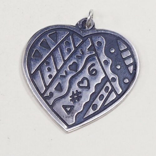 Vintage sterling silver handmade pendant, 925 heart charm Embossed Pattern