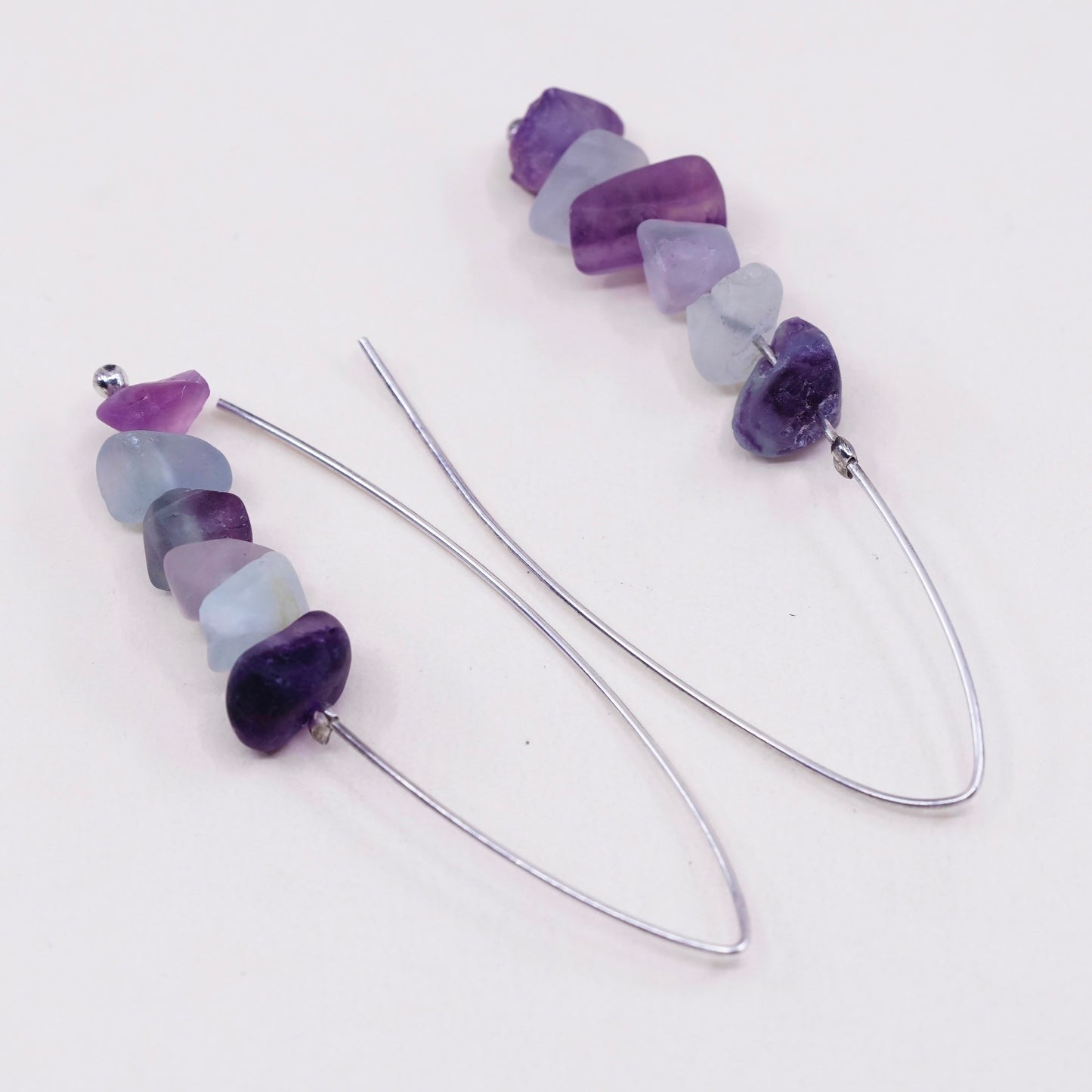 VTG Sterling 925 silver handmade earrings with amethyst and fluorite nuggets