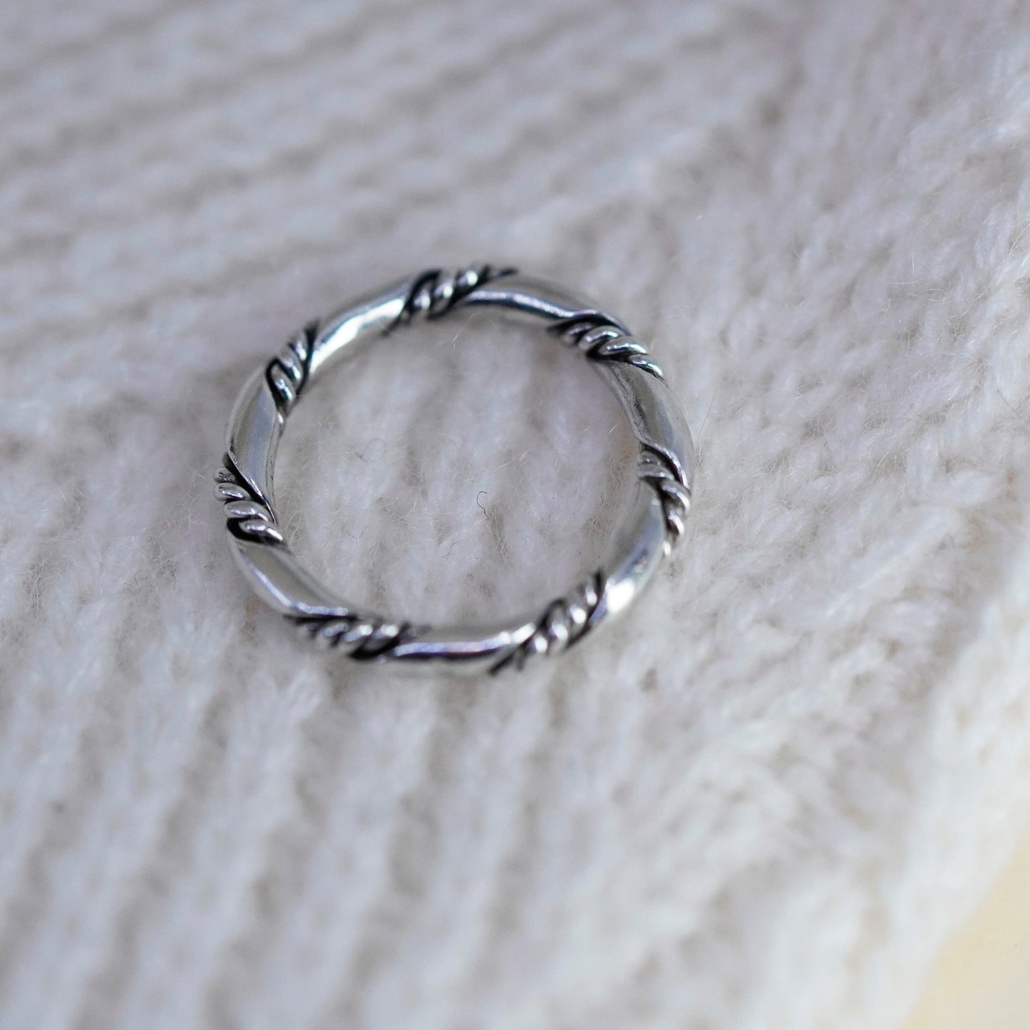 Size 6, vintage Sterling silver handmade ring, 925 cable band, silver tested