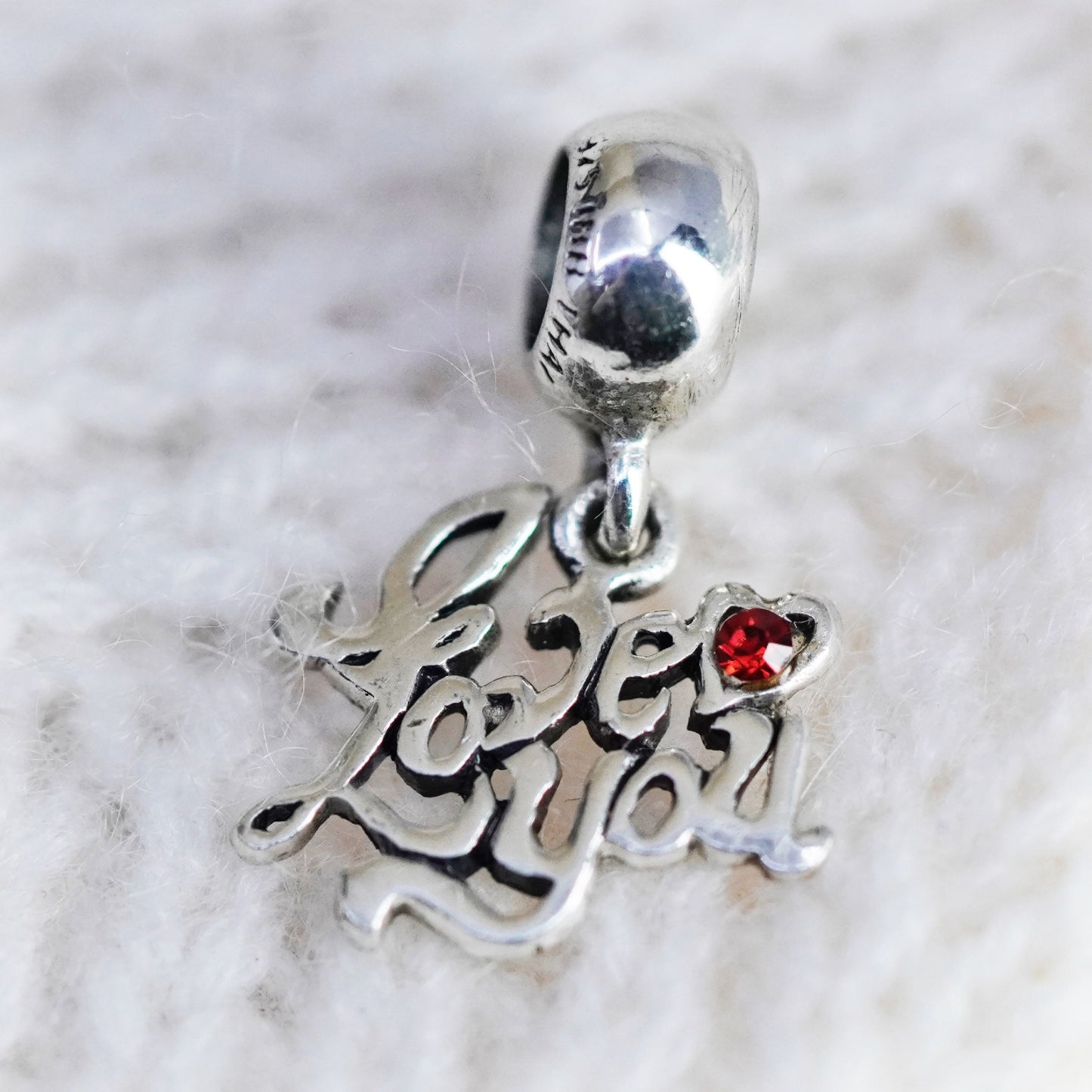 Vintage Sterling silver handmade charm, 925 pendant “I love you”