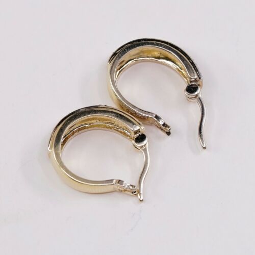 0.5”, Vermeil Gold sterling silver earrings Hoops Huggie W Diamond, Stamped 925