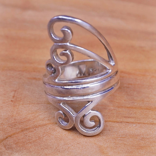 Size 5, vtg Sterling silver handmade ring, southwestern 925 filigree swirl band