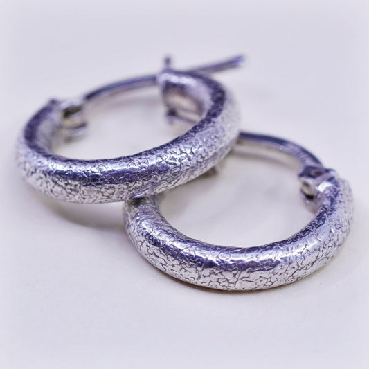 0.5”, Vintage Italy sterling silver loop earrings, textured 925 hoops, huggie