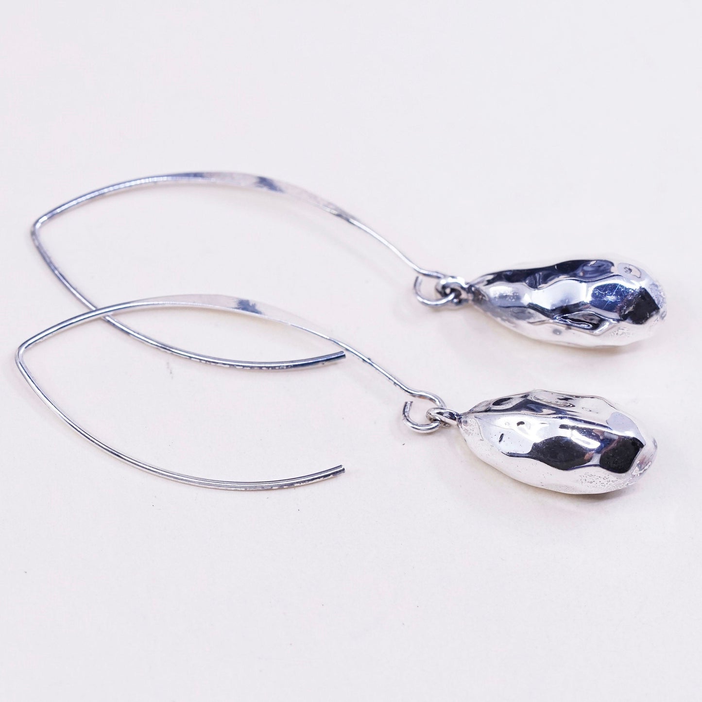 vtg CFJ Sterling silver handmade earrings, hammered 925 teardrop dangles