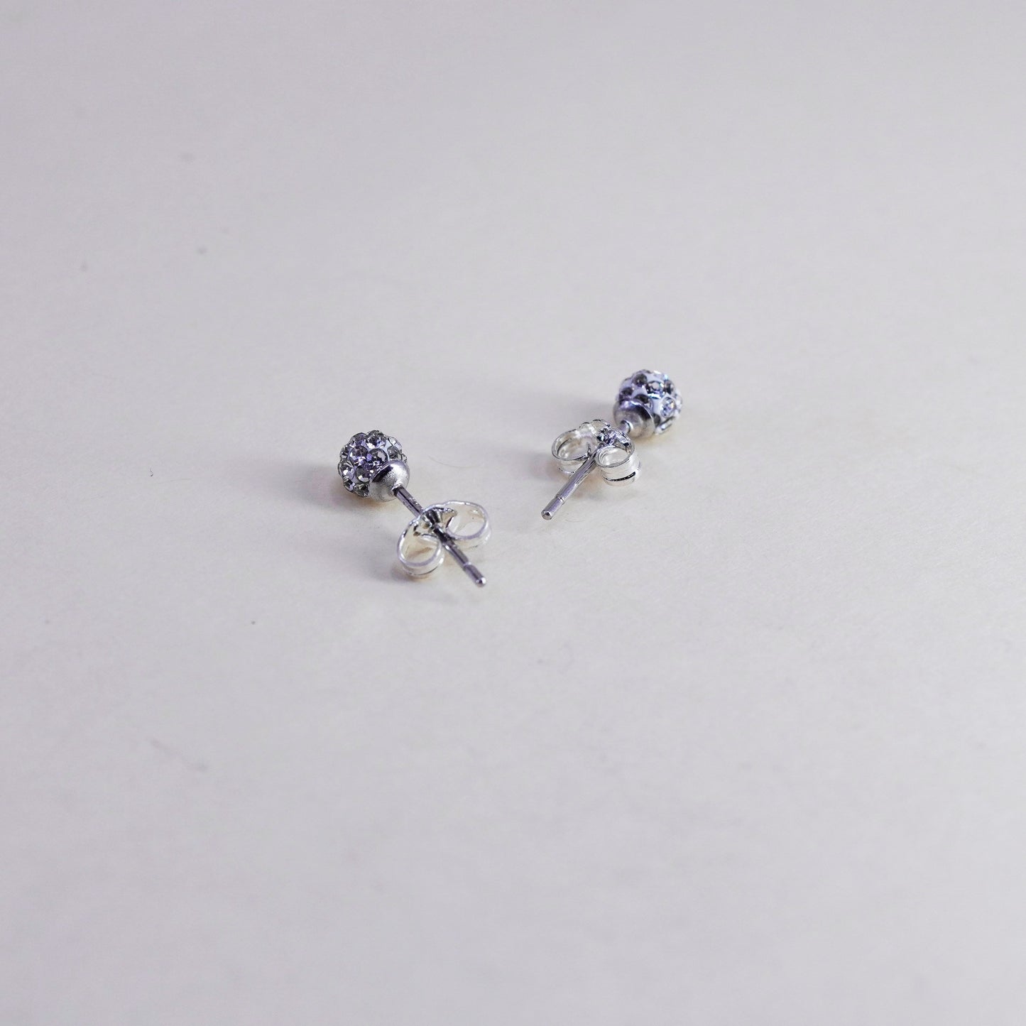 Vintage sterling silver handmade earrings, 925 silver studs with cluster cz