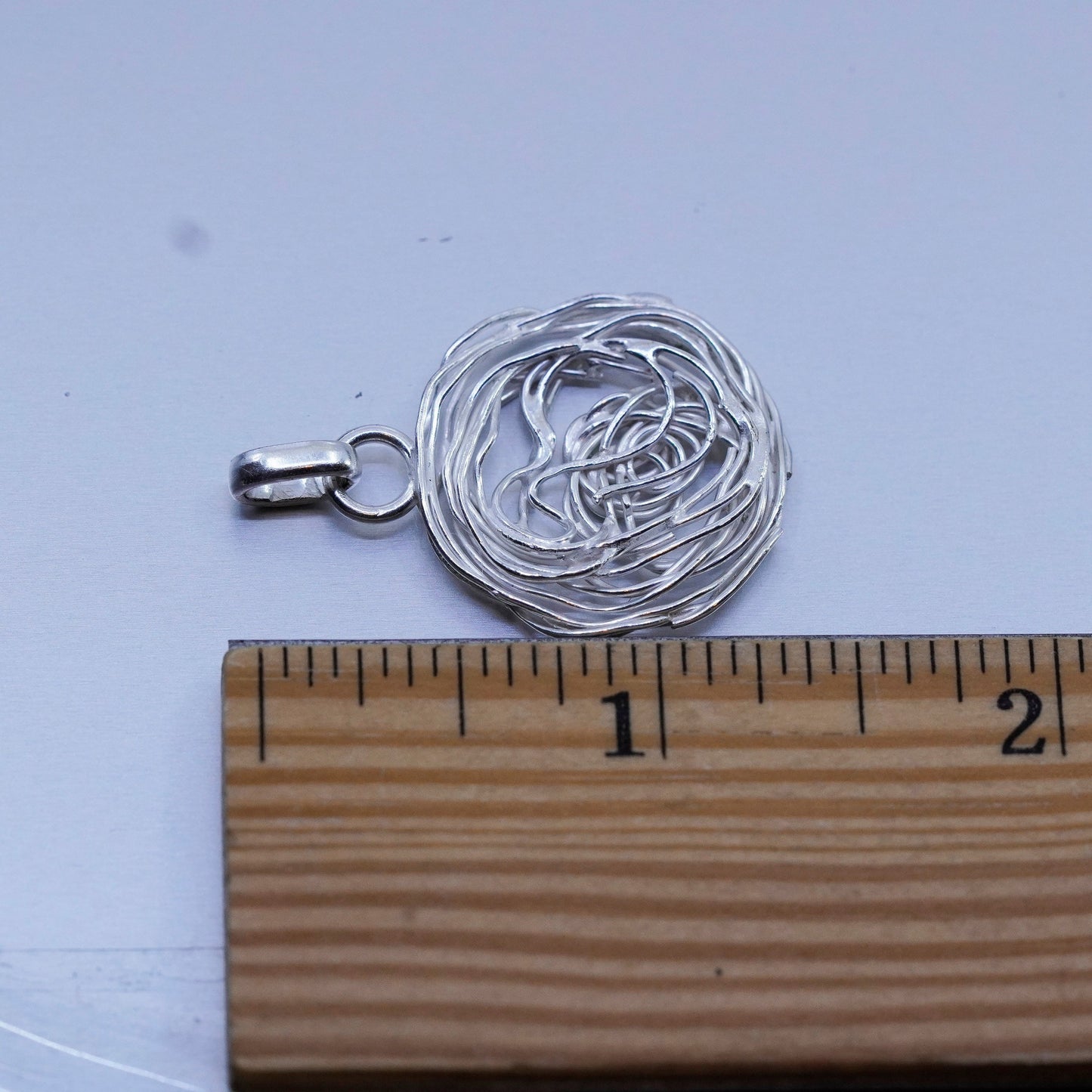 Vintage sterling 925 silver handmade wired circle pendant