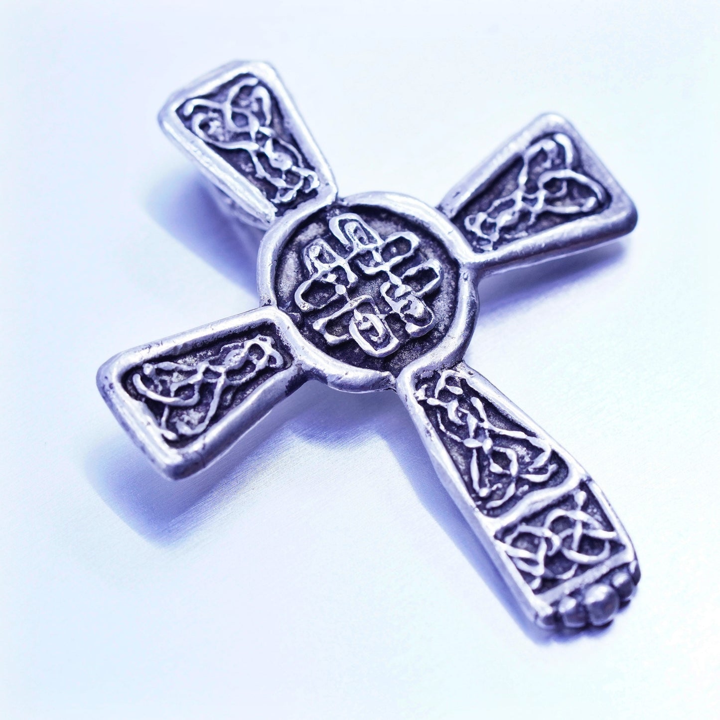 Antique silver tone handmade charm, 925 cross pendant