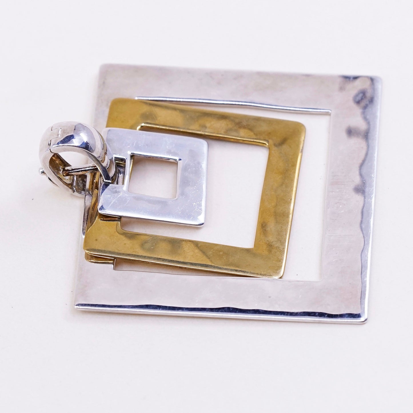 vtg Robert Lee Morris Studio pendant, sterling 925 silver w/ brass Square