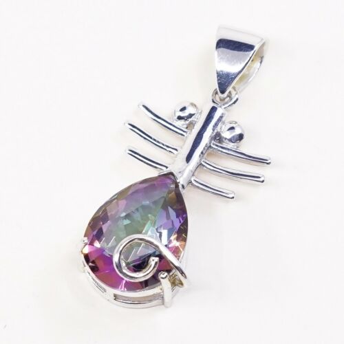 Sterling Silver Handmade Pendant, 925 Silver Frame W/ Rainbow Topaz