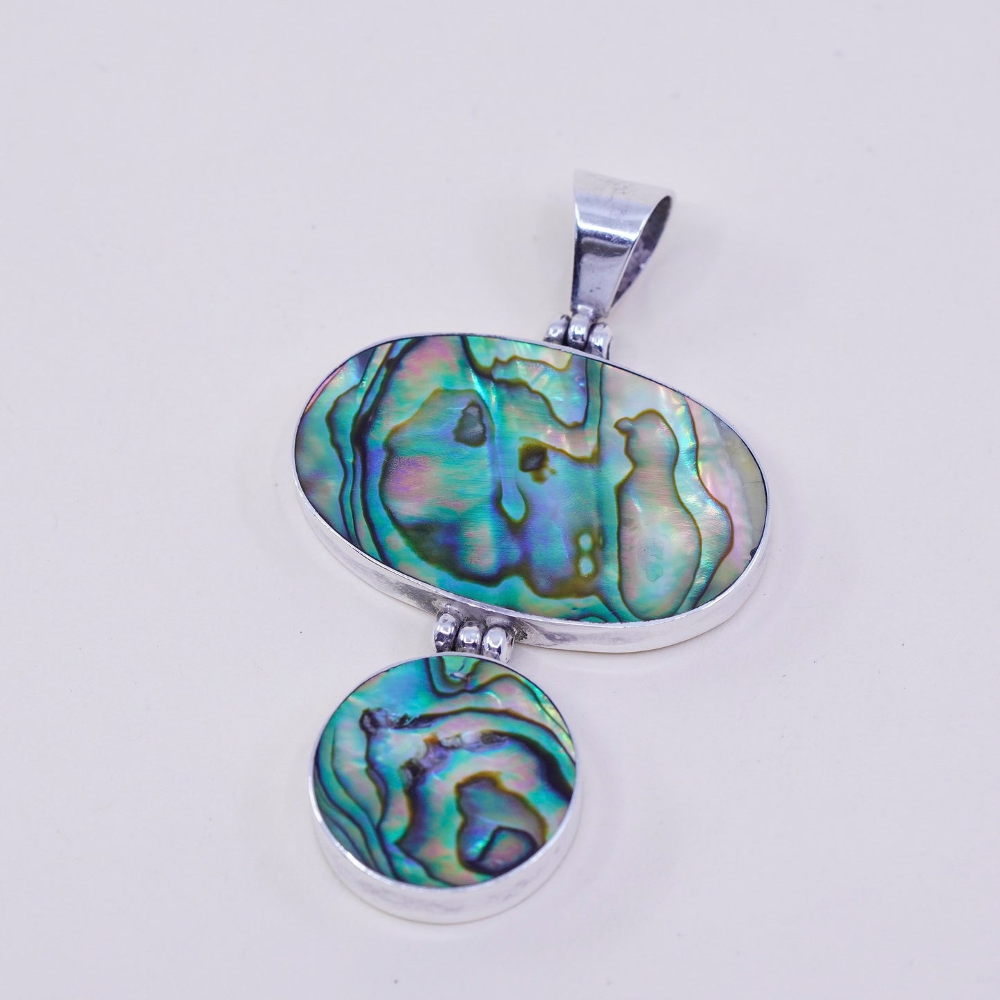 Vintage sterling silver handmade pendant, mexico 925 with oval abalone inlay