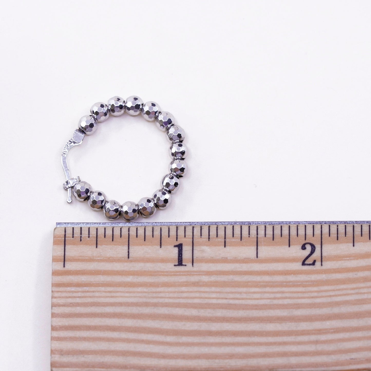 1”, Vintage sterling 925 silver loop handmade earrings, beaded hoops