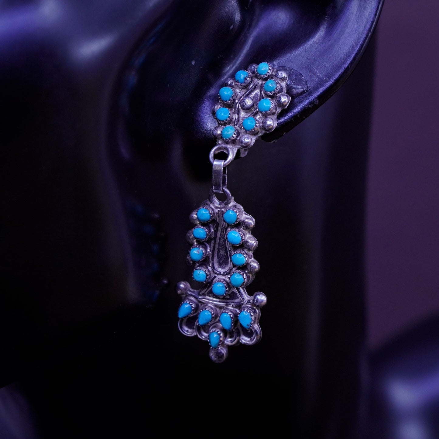 Vintage Native American Navajo Sterling 925 silver handmade earrings turquoise