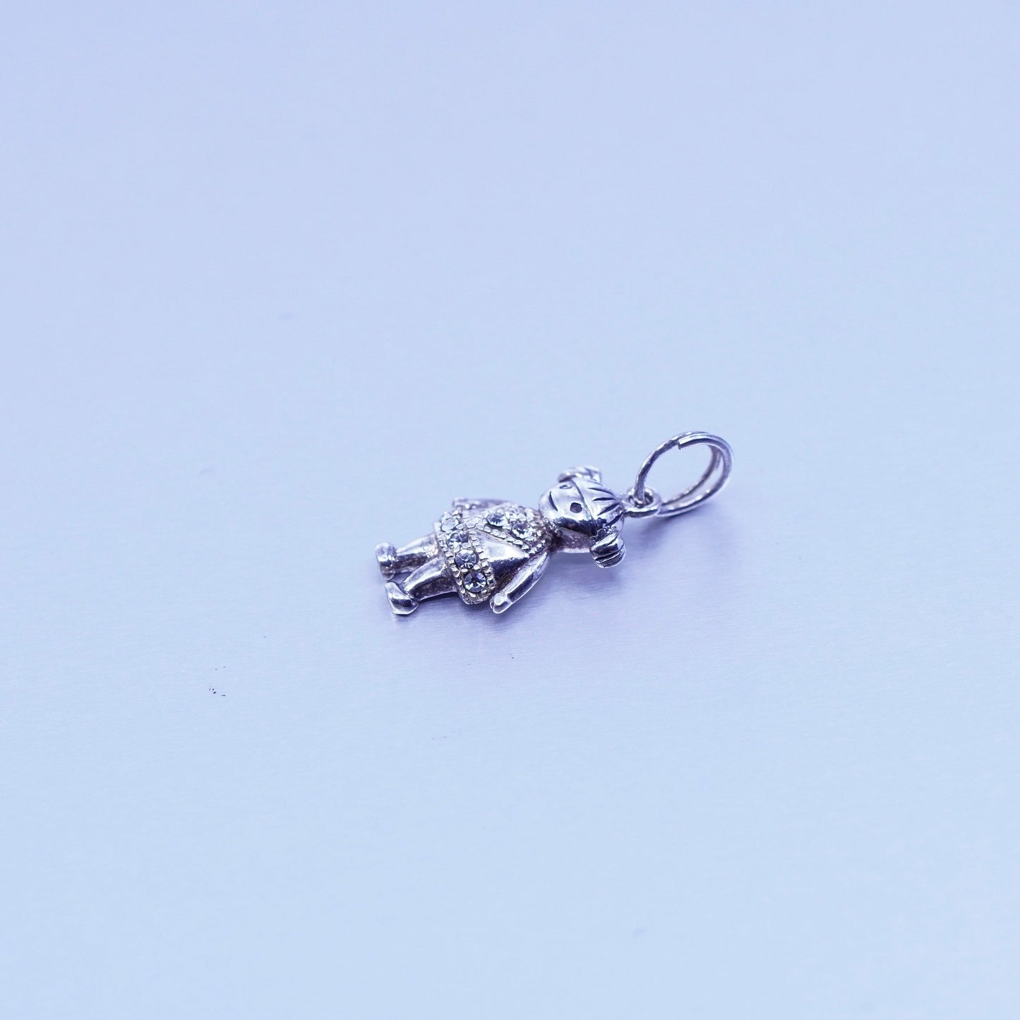 antique sterling 925 silver handmade girl tag pendant charm with Cz