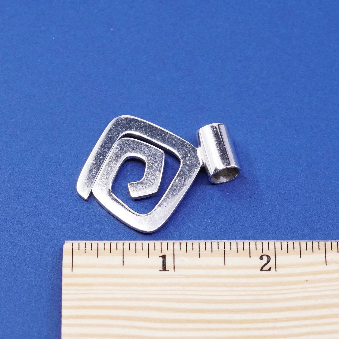 vtg sterling silver handmade pendant, 925 modern swirl square charm