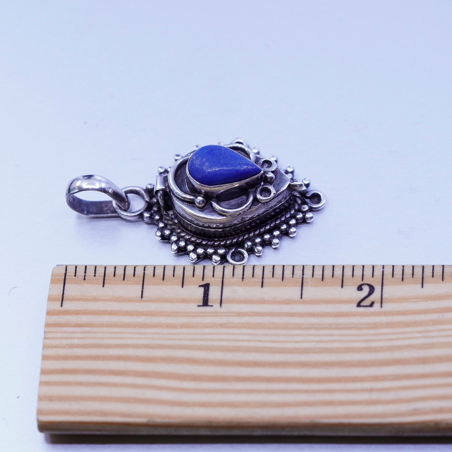 southwestern sterling 925 silver teardrop locket pendant lapis lazuli beads