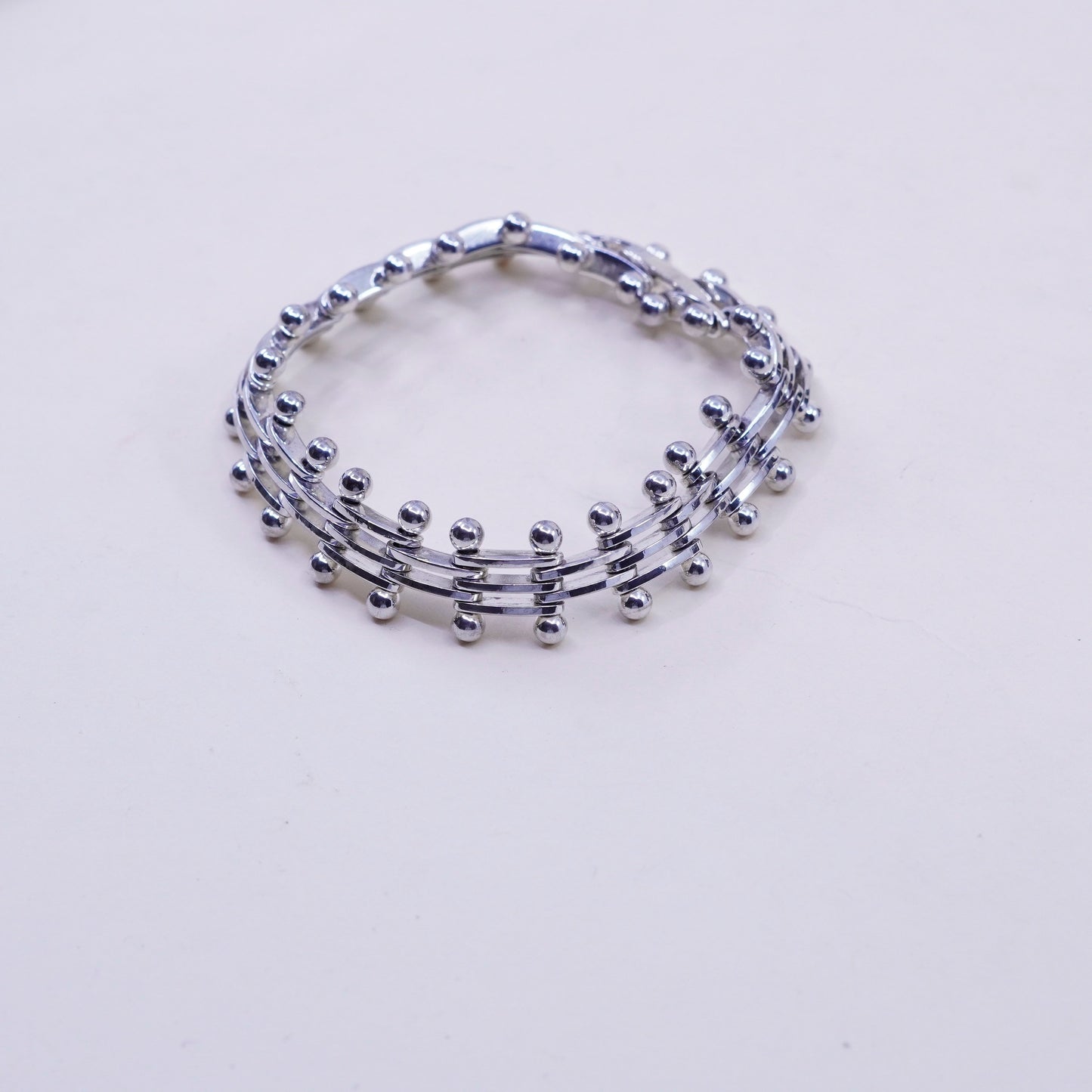 7.5”, Vintage modern sterling silver tennis bracelet, 925 bold fancy chain