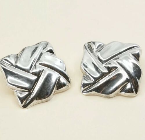 Vtg Sterling Silver Handmade Earrings, 925 Square Studs W/ Wrinkly Texture