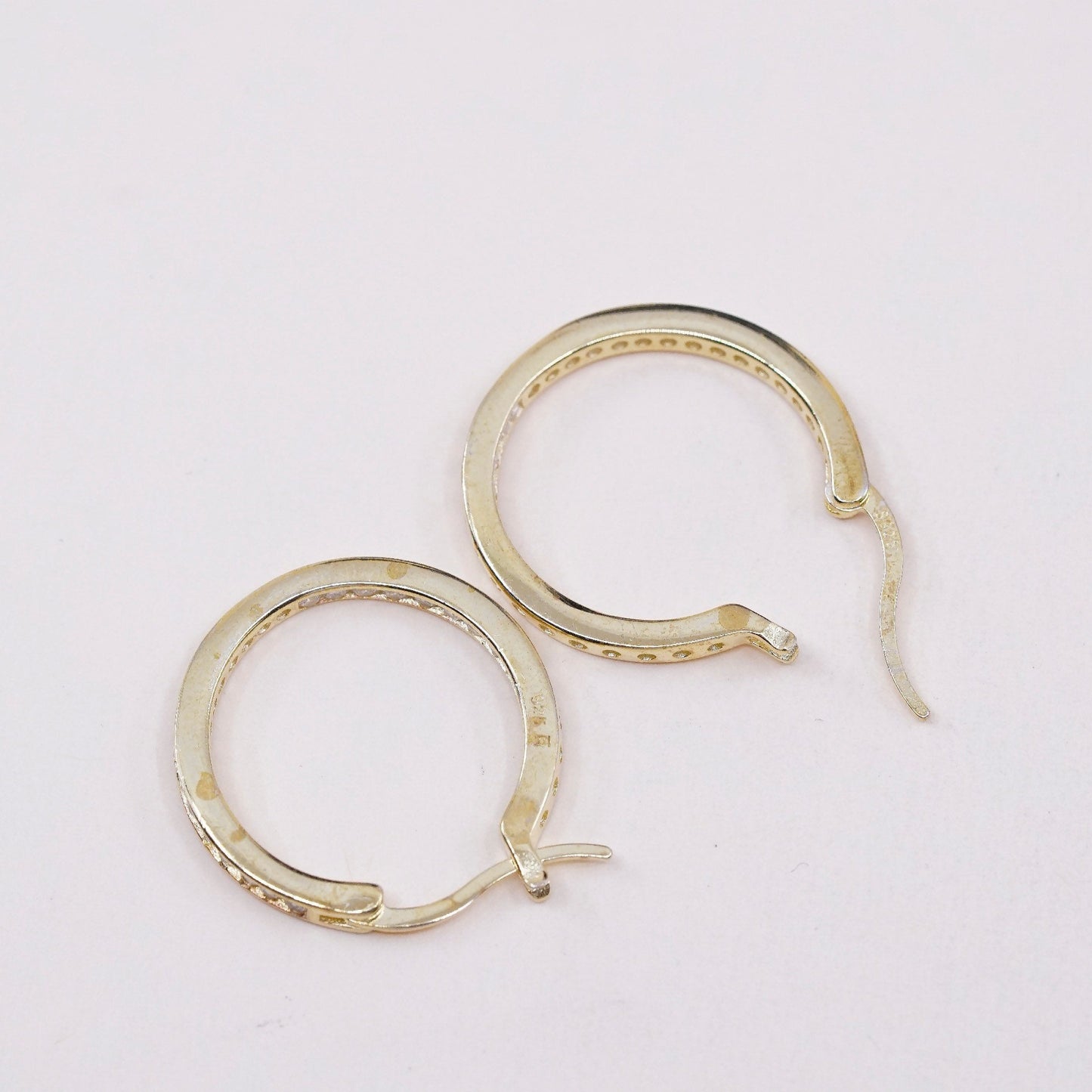 0.75”, Vintage vermeil gold sterling silver earrings, 925 hoops with Cz,